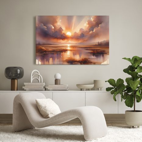 WANDBILD SONNENUNTERGANG ÜBER DER LANDSCHAFT - BILDER VON SONNENAUFGANG UND SONNENUNTERGANG - BILDER