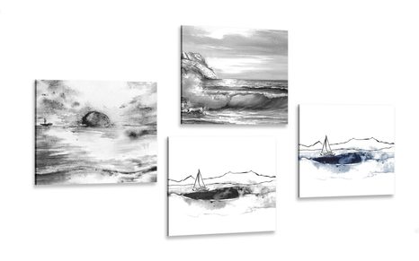 SET OF PICTURES SEA IN IMITATION OF OIL PAINTING