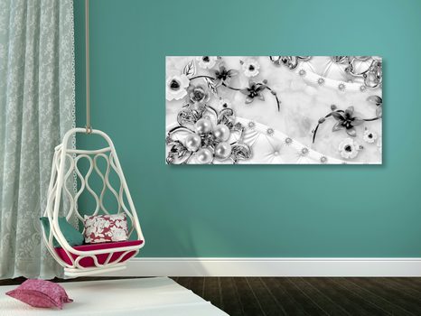 STAMPA SU TELA – GIOIELLI FLOREALI DI LUSSO IN BIANCO E NERO - QUADRI BIANCO E NERO - STAMPE E QUADRI
