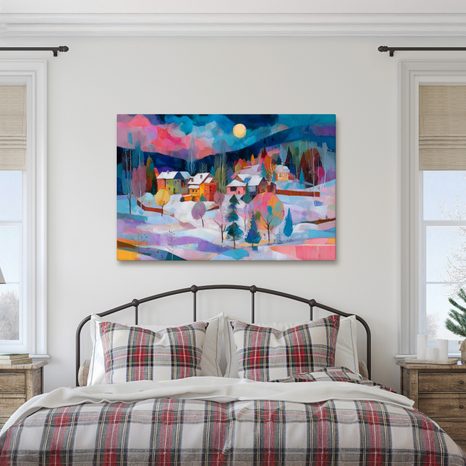 OBRAZ ZIMNÍ POHÁDKA V HORÁCH - BAREVNÉ DOMY - OBRAZY