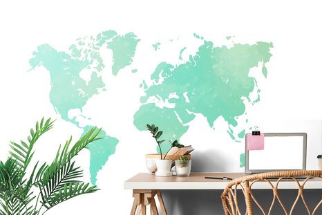 CARTA DA PARATI – MAPPA DEL MONDO IN TONALITÀ VERDE - CARTA DA PARATI MAPPE - CARTA DA PARATI