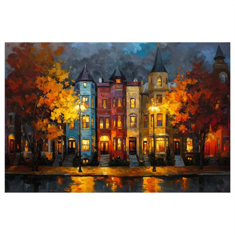 OBRAZ PODZIMNÍ ULICE S DOMY - BAREVNÉ DOMY - OBRAZY