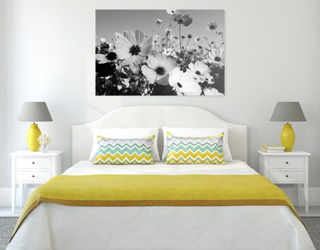 STAMPA SU TELA – PRATO DI FIORI PRIMAVERILI IN BIANCO E NERO - QUADRI BIANCO E NERO - STAMPE E QUADRI