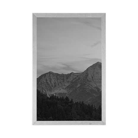 POSTER – TRAMONTO SULLE MONTAGNE IN BIANCO E NERO - NERO E BIANCO - POSTER