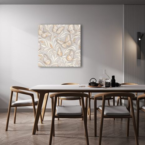 TABLEAU SUR TOILE – PAPILLONS PASTEL PARMI LES FEUILLES - TABLEAUX PAPILLONS - TABLEAUX