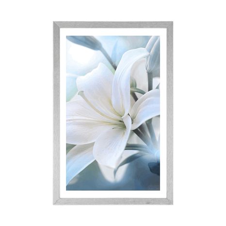 AFFICHE AVEC PASSE-PARTOUT – FLEUR BLANCHE DE LYS SUR FOND ABSTRAIT - FLEURS - AFFICHES