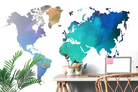 TAPETA BARVASTI ZEMLJEVID SVETA V AKVAREL VARIANTI - TAPETE ZEMLJEVIDI - TAPETE