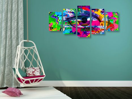 5-TEILIGES WANDBILD MENSCHLICHES AUGE IM POP-ART-STIL - POP-ART-BILDER - BILDER