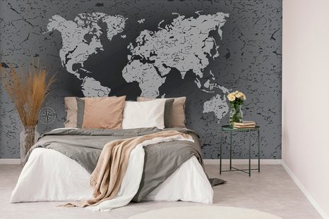 TAPETA STARÁ MAPA NA ABSTRAKTNÍM POZADÍ V ČERNOBÍLÉM - TAPETY MAPY - TAPETY