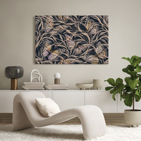 TABLEAU SUR TOILE – PAPILLONS DANS UNE VÉGÉTATION DÉLICATE - TABLEAUX PAPILLONS - TABLEAUX
