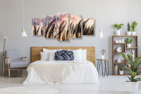 5-DÍLNÝ OBRAZ TRÁVA PŘI ZAPADAJÍCÍM SLUNCI - OBRAZY PŘÍRODY A KRAJINY - OBRAZY