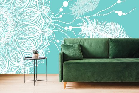 TAPETE MAGISCHES MANDALA AUF GRÜNEM HINTERGRUND - TAPETEN MIT FENG SHUI-MOTIVEN - TAPETEN