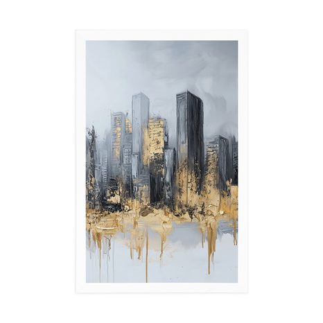 POSTER – PANORAMA DI GRATTACIELI IN ORO E GRIGIO - CITTÀ - POSTER