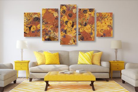 5-DIELNY OBRAZ ABSTRAKCIA INŠPIROVANÁ G. KLIMTOM - OBRAZY - 🔥 TOTÁLNY VÝPREDAJ