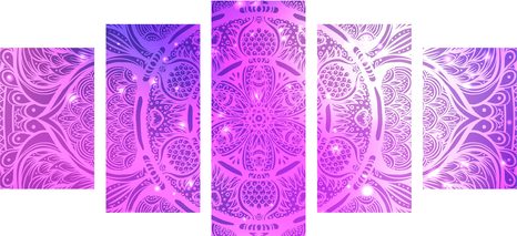 5-DÍLNÝ OBRAZ INDICKÁ MANDALA S GALAKTICKÝM POZADÍM - OBRAZY FENG SHUI - OBRAZY