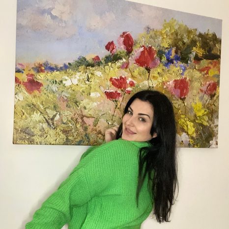 WANDBILD GEMALTE MOHNBLUME AUF DER WIESE - BILDER BLUMEN - BILDER