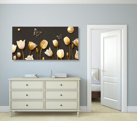 QUADRO SU TELA – TULIPANI CON MOTIVO DORATO - STAMPE E QUADRI - 🔥 SVENDITA TOTALE