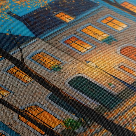 WANDBILD STÄDTISCHE GEMÜTLICHKEIT MIT LAMPE - BUNTE HÄUSER - BILDER