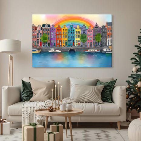 OBRAZ DUHOVÉ MĚSTO NA KANÁLE - BAREVNÉ DOMY - OBRAZY