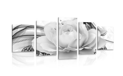 5-PIECE CANVAS PRINT LUXURY ROSE IN BLACK AND WHITE - BLACK AND WHITE PICTURES - PICTURES