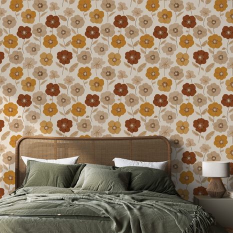 TAPETE RETRO-BLUMEN IN HERBSTTÖNEN - GEMUSTERTE TAPETEN - TAPETEN
