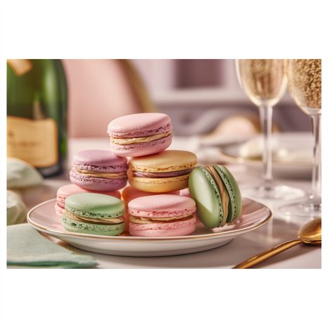 OBRAZ PASTELOVÉ MAKRONKY NA TALÍŘI - OBRAZY JÍDLA A NÁPOJE - OBRAZY