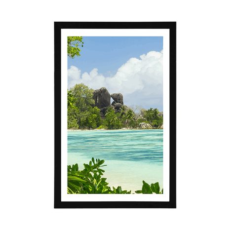 PLAKAT S PASPARTUJEM ČUDOVITA PLAŽA NA OTOKU LA DIGUE - NARAVA - PLAKATI