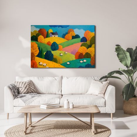 OBRAZ PODZIMNÍ KRAJINA S OVCEMI - OBRAZY POLE A LOUKY - OBRAZY
