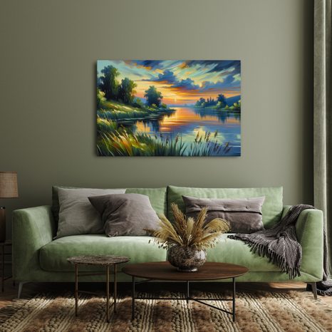 OBRAZ ZÁPAD SLUNCE NAD JEZEREM - OBRAZY JEZERA - OBRAZY