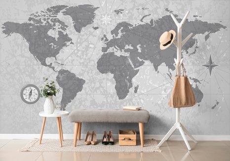 TAPETA ČIERNOBIELA MAPA S KOMPASOM V RETRO ŠTÝLE - TAPETY MAPY - TAPETY