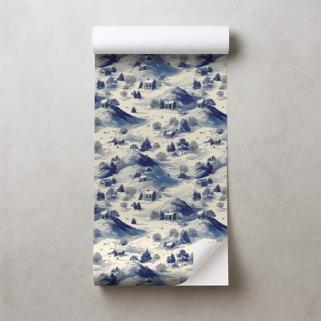 SAMOLEPÍCÍ TAPETA ZIMNÍ KRAJINA S MODRÝMI HORAMI - VZOROVANÉ TAPETY - TAPETY