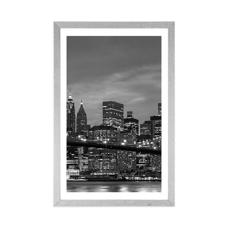 PLAGÁT S PASPARTOU ČIERNOBIELY MOST V BROOKLYNE - ČIERNOBIELE - PLAGÁTY