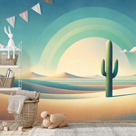 SAMOLEPÍCÍ TAPETA PASTELOVÁ POUŠŤ S KAKTUSEM - TAPETY KVĚTINY - TAPETY