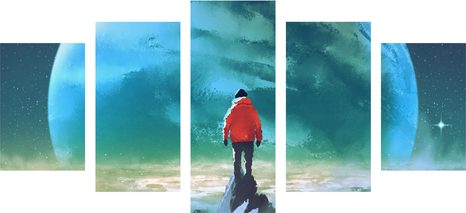 5-TEILIGES WANDBILD MANN AUF DEM GIPFEL EINES BERGES - BILDER VON MENSCHEN - BILDER