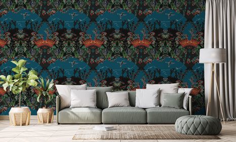 CARTA DA PARATI – FORESTA MISTERIOSA CON SFONDO BLU - CARTA DA PARATI NATURA - CARTA DA PARATI