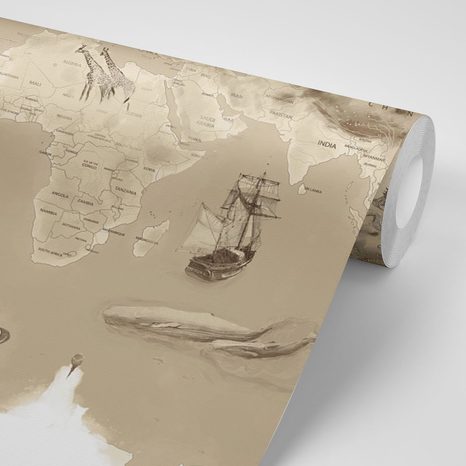 CARTA DA PARATI – MAPPA DISEGNATA BEIGE - CARTA DA PARATI MAPPE - CARTA DA PARATI