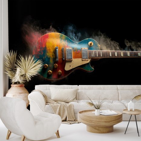 SELBSTKLEBENDE FOTOTAPETE BUNTE E-GITARRE IM RAUCH - MUSIK FOTOTAPETEN - TAPETEN