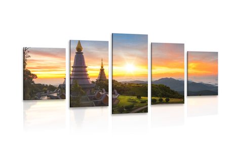 5-TEILIGES WANDBILD SONNENAUFGANG AM MORGEN ÜBER THAILAND - BILDER VON NATUR UND LANDSCHAFT - BILDER