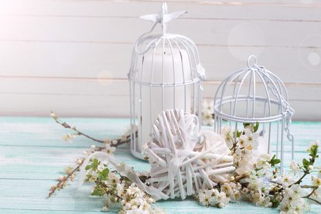 OBRAZ TŘEŠŇOVÁ VĚTVIČKA A BÍLÉ LUCERNIČKY - VINTAGE A RETRO OBRAZY - OBRAZY