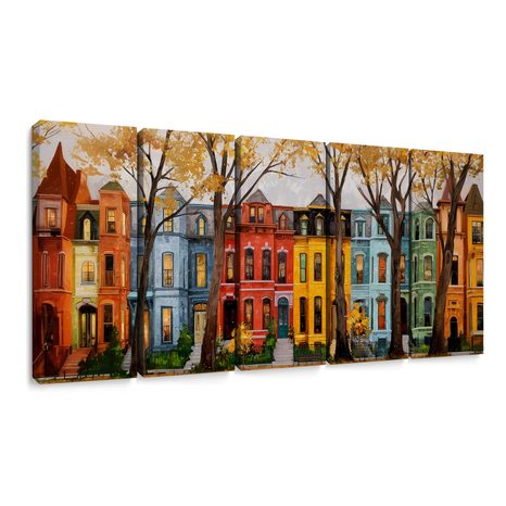 5-DÍLNÝ OBRAZ PODZIMNÍ MĚSTSKÁ ULICE - BAREVNÉ DOMY - PICTURES