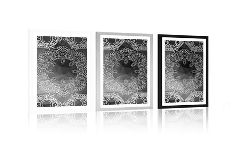 PLAKAT S PASPARTUOM CRNO-BIJELA MANDALA - CRNO-BIJELE - PLAKATI