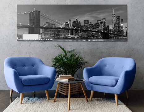SLIKA OČARLJIV BROOKLYNSKI MOST V ČRNOBELI IZVEDBI - ČRNOBELE SLIKE - SLIKE