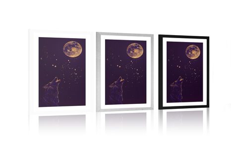 POSTER MIT PASSEPARTOUT WOLF BEI VOLLMOND - MOTIVE AUS UNSERER WERKSTATT - POSTER