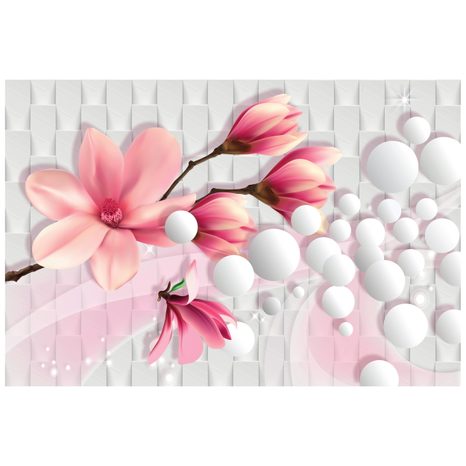 CARTA DA PARATI – MAGNOLIA CON ELEMENTI ASTRATTI - CARTA DA PARATI CON FIORI - CARTA DA PARATI