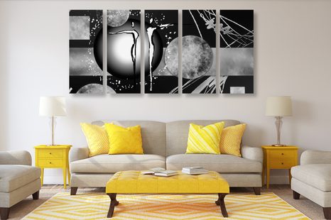 QUADRI 5 PEZZI – COPPIA INNAMORATA ETNICA IN BIANCO E NERO - QUADRI BIANCO E NERO - STAMPE E QUADRI