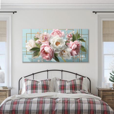 OBRAZ JEMNÉ RŮŽOVÉ A BÍLÉ PIVOŇKY - OBRAZY KVĚTŮ - OBRAZY