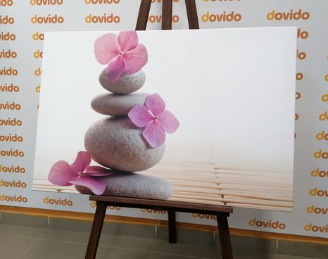 OBRAZ BALANC KAMENŮ A RŮŽOVÉ ORIENTÁLNÍ KVĚTY - OBRAZY FENG SHUI - OBRAZY