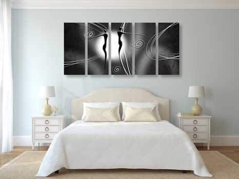 5-RÉSZES KÉP ETNO SZERELMES PÁR FEKETE FEHÉRBEN - FEKETE-FEHÉR KÉPEK - KÉPEK