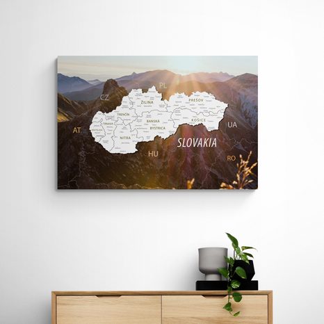 OBRAZ MAPA SLOVENSKA S POZADÍM HOR - OBRAZY MAPY - OBRAZY