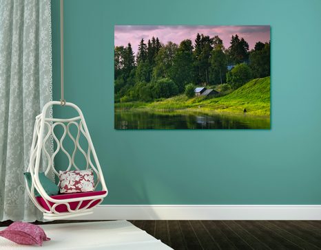 WANDBILD MÄRCHENHAFTE HÄUSER AM FLUSS - BILDER VON NATUR UND LANDSCHAFT - BILDER